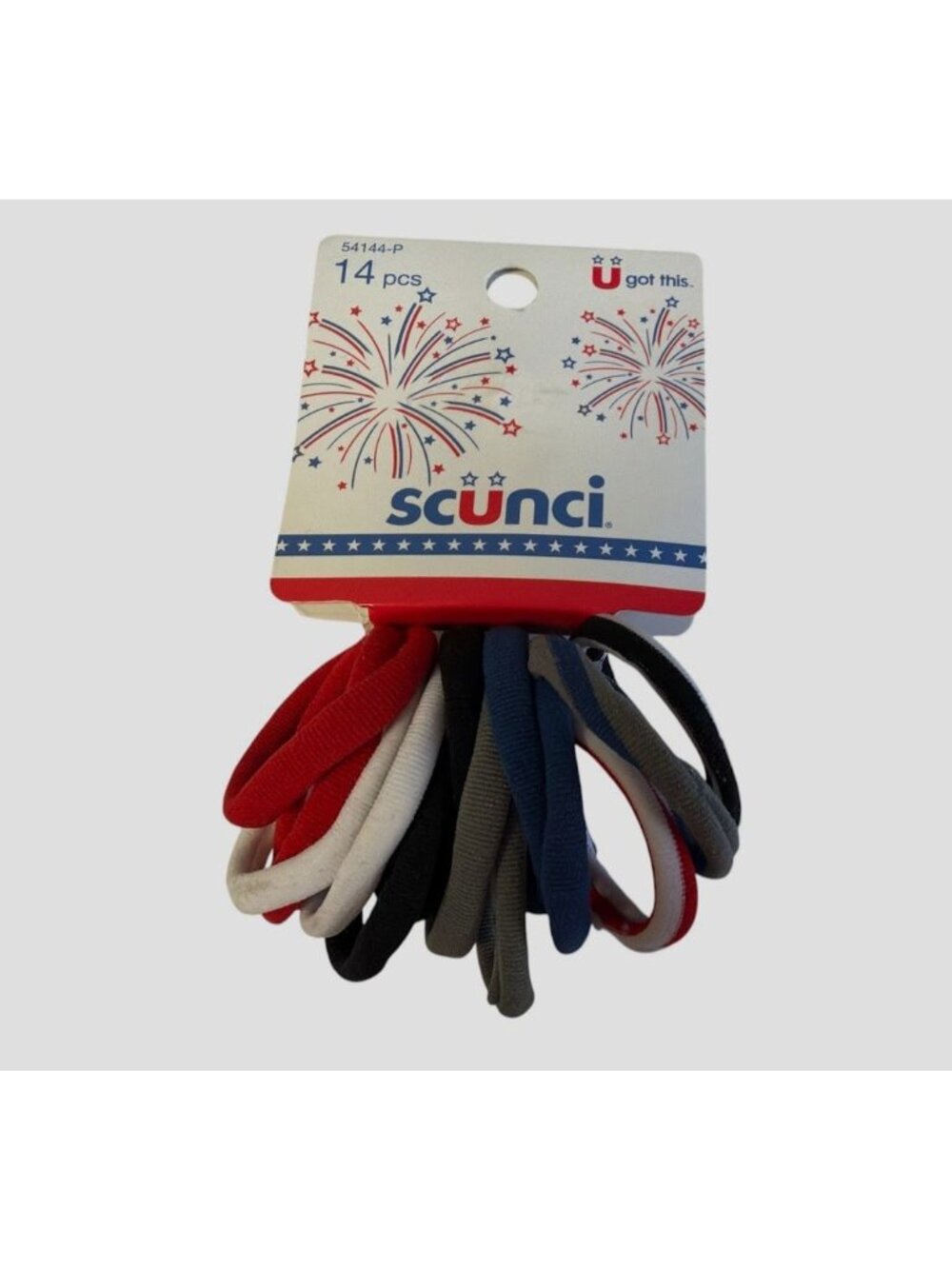 Scunci 14-Pack Elastic Hair Ties Red White & Blue Colors Durable & Comfortable
